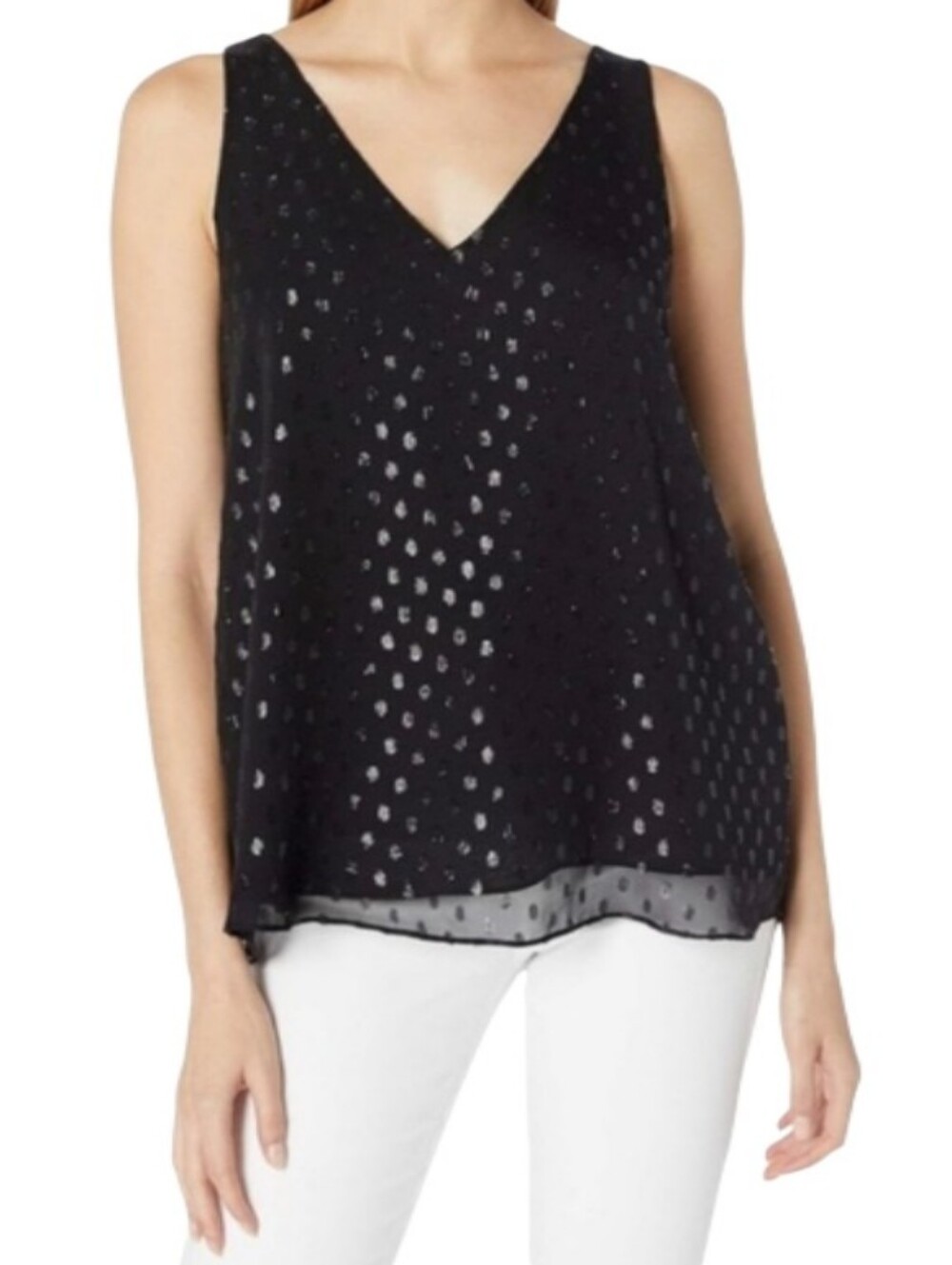 Lilly Pulitzer Florin Black V-Neck Sleeveless Polka Dot Slik Layered Top